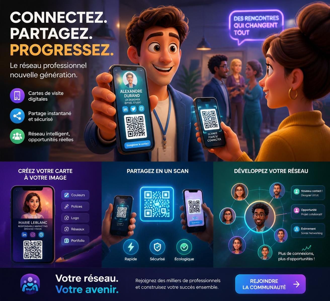créez votre carte de visite digitale gratuite et boostez votre réseau facilement. partagez vos coordonnées en un clic et développez vos contacts professionnels rapidement.